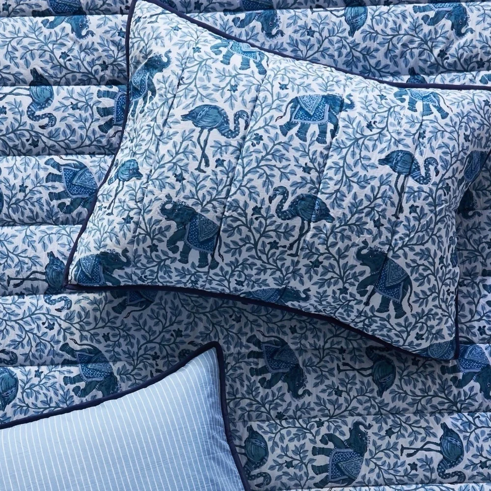 Anthropologie Set /2 Printfresh Standard Quilted Flamenco Blue Shams